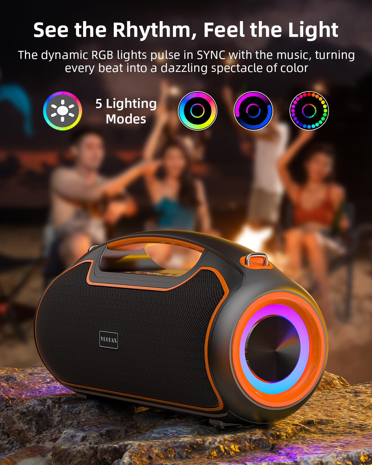 Portable Bluetooth Speakers Wireless, 200W PEAK Outdoor Speaker w/2.0 Bass
