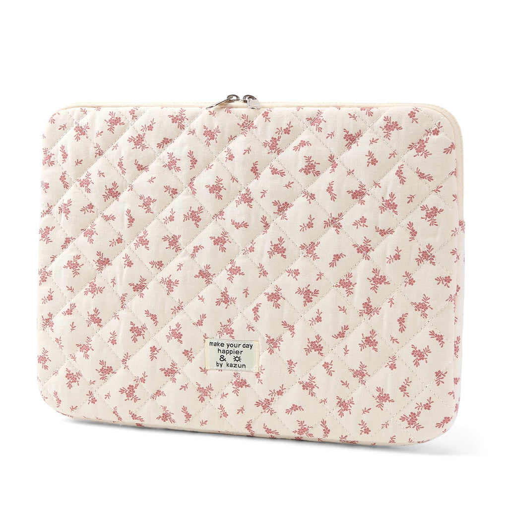 Puffy Laptop Sleeve 13 Inch Cute Quilted Laptop Protective Case Padded Floral Computer Sleeve for MacBook (A-Pink, 13 Inch)