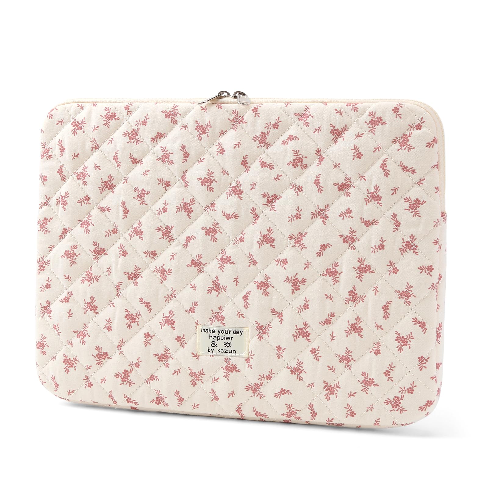 Puffy Laptop Sleeve 13 Inch Cute Quilted Laptop Protective Case Padded Floral Computer Sleeve for MacBook (A-Pink, 13 Inch)
