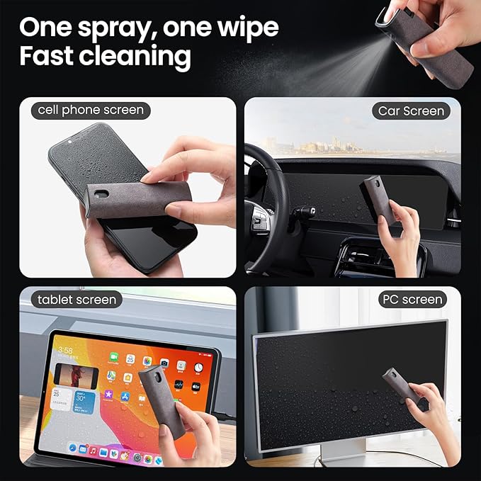Screen Cleaner, Touch Screen Mist Cleaner, Cell Phone, Laptop and Tablet Screen, 3-in-1 Spray and Microfiber Cloth, Refillable with Water, Alcohol, Sanitizer (Pink -0.35oz)