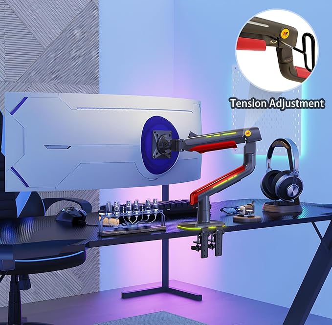 RGB Gaming Monitor-Arm for Flat/Ultrawide/Curved Monitors 32 to 60 inch, Heavy Duty Stand Load up to 20 kg, VESA 75/100 mm Monitor-Mount L50
