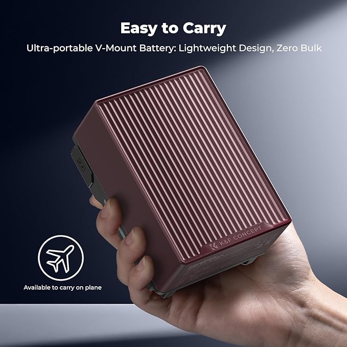 K&F CONCEPT V Mount Battery, 99Wh 6700mAh V-Mount Battery with PD 100W USB-C Fast Charging, with Dual D-TAP/A/USB-C/DC/TFT Display/Emergency Light for Camera, Camcorder, Monitor, Video Light