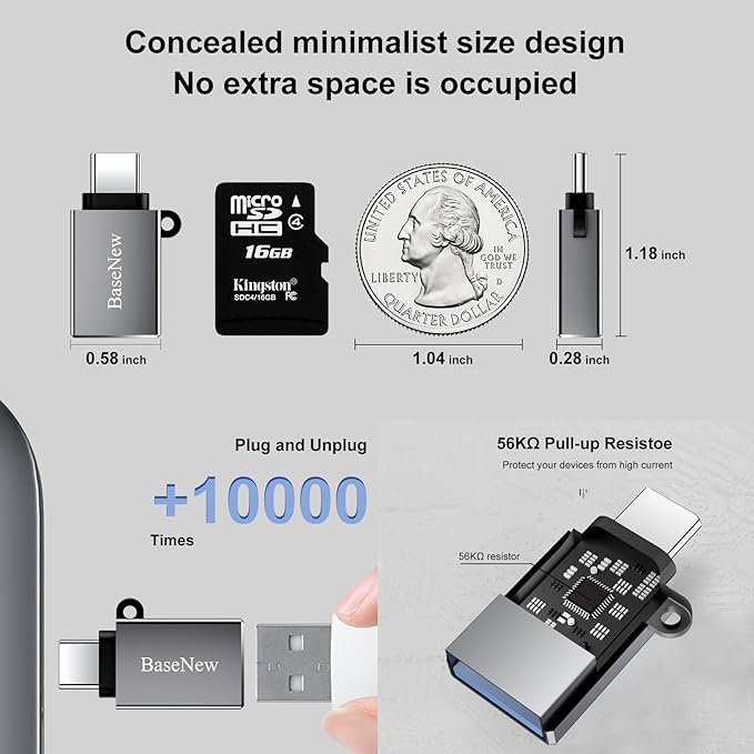 USB C to USB Adapter 6 Pack,Type C to USB Adapter,USBC Male to USBA Female OTG Converter,USBC Adapters for iPhone 16 15,MacBook Pro/Air,iPad Pro,Charger(Grey)