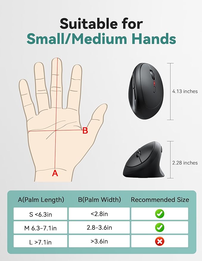 TECKNET Ergonomic Mouse, 4800 DPI Wireless Vertical Mouse, 5 Adjustable DPI Levels, 6 Buttons, 2.4G Silent Wireless Mouse for Laptop, PC, Chromebook, Mac - Black