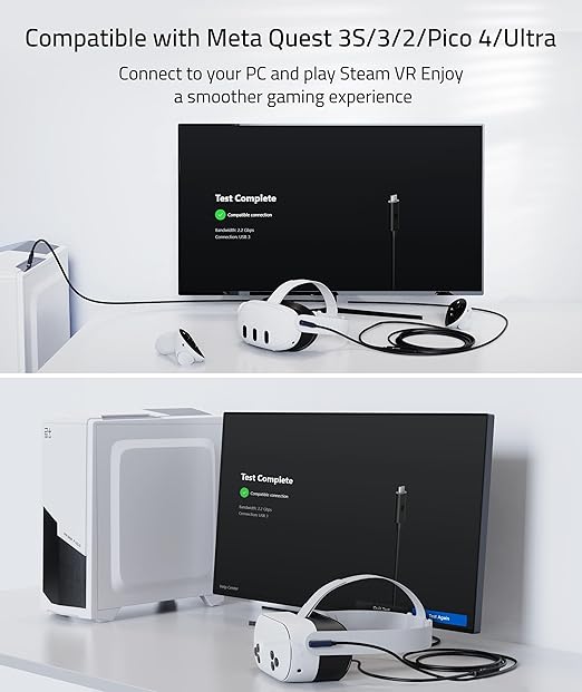 Syntech Link Cable 33 FT with Signal Booster Compatible with Meta/Oculus Quest 3, Quest2/Pro/Pico4 Accessories and PC/SteamVR, High Speed Data Transfer, USB 3.0 to USB C Cable for VR Headset, Black