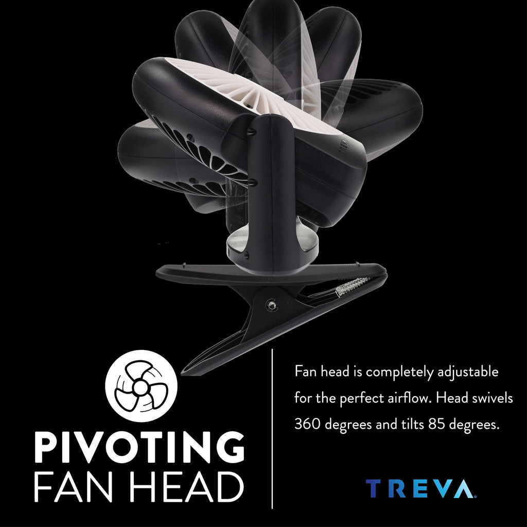 Treva 5 in Rechargeable 3-Speed Portable Cooling Fan with Removeable Clip
