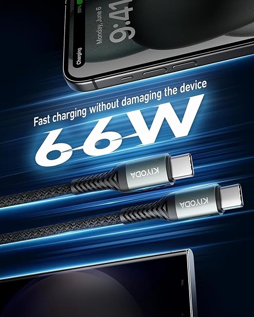 USB C to USB C Cable Coiled 6FT 2Pack, Braided Type C Charger for Car-Black