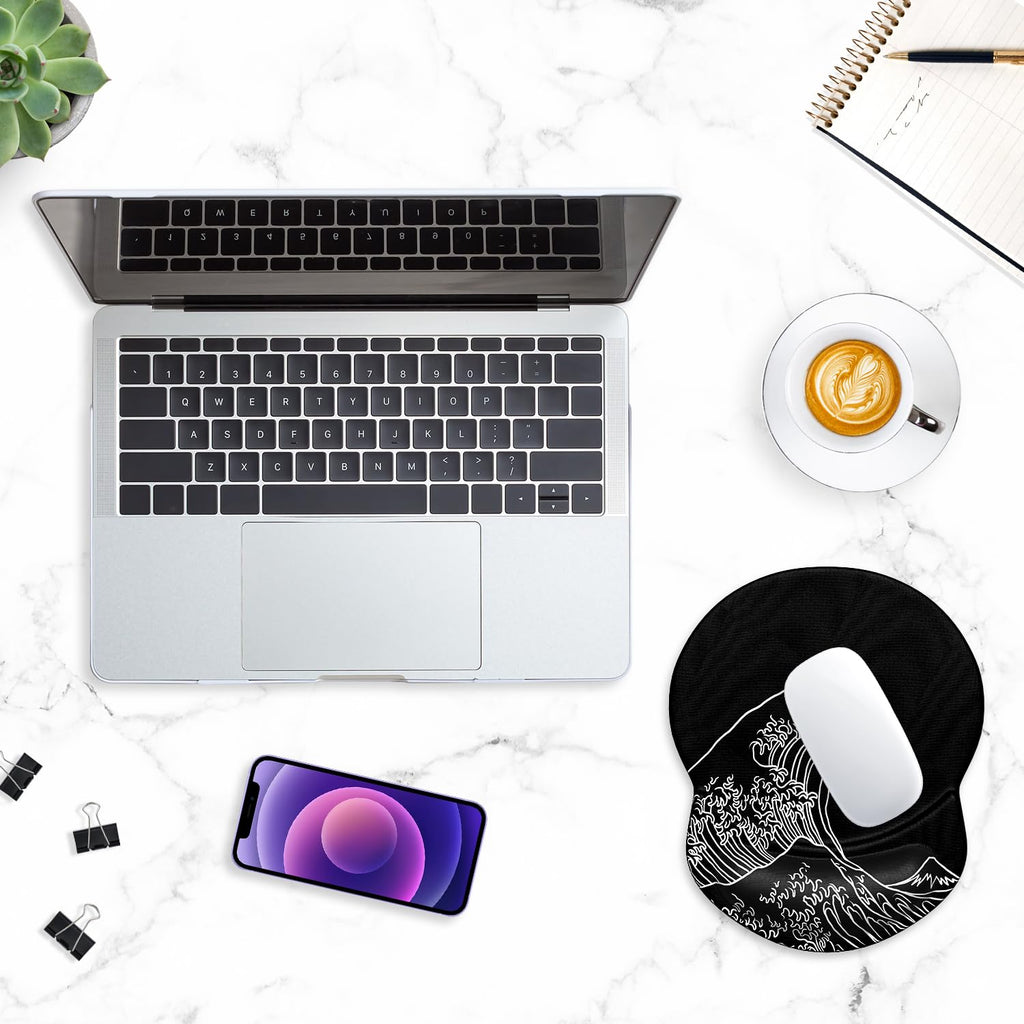ITNRSIIET Ergonomic Mouse Pad with Gel Wrist Support Small Wrist Rest Smooth Surface Non-Slip PU Base Comfortable Office Supplies Pain Relief, 8.7 x 7.2 inches, Rolling Wave