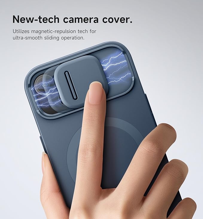 SURITCH for iPhone 15 Case with Magnetic Camera Slide Cover and Adjustable Kickstand, Compatible with MagSafe, Shockproof Bumper Case Slim Protective Cover 6.1 Inch, Blue