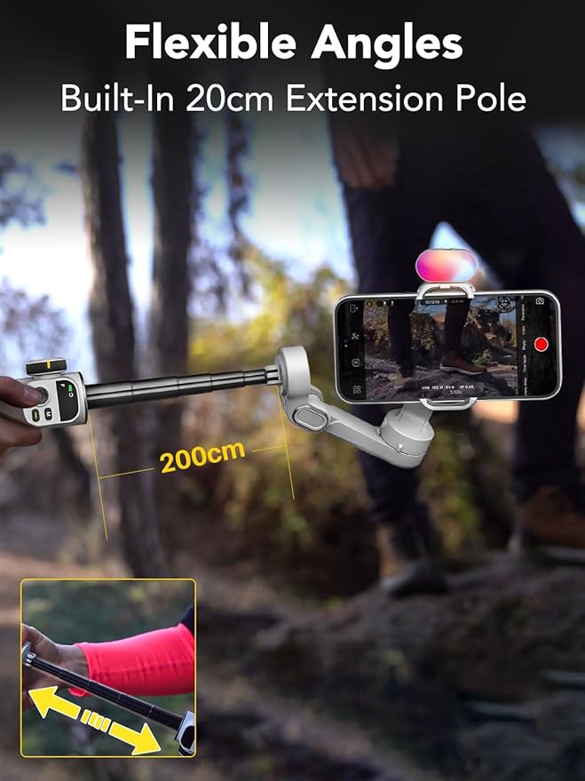 Smart X2 3-Axis Gimbal Stabilizer for Smartphone with Adjustable RGB Fill Light, Built-in 20cm Extension Pole Selfie Stick, OLED Screen for Night Shots, Video Recording,X2 KIT White