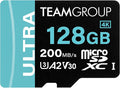 TEAMGROUP A2 Ultra Card 128GB Micro SDXC UHS-I U3 A2 V30, R/W up to 200/80 MB/s with Adapter TULMSDX128GIA2V3022503