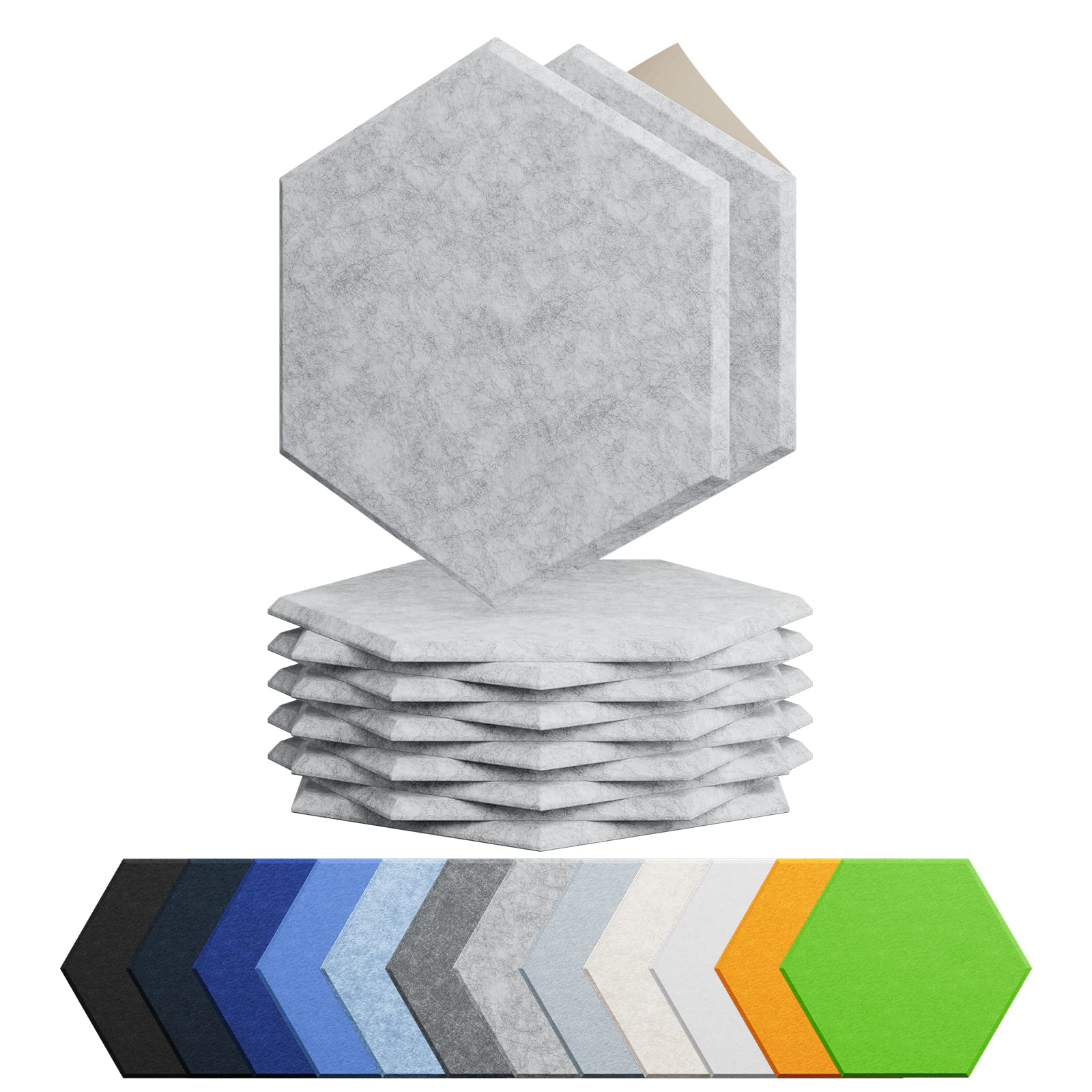 Amantech 12 Pack Acoustic Panels Self Adhesive Sound Proof Foam,High Density Sound Acoustic Foam Panel,12X10.23X0.4 Inch Hexagon Wall Panels in Home,Office,Reccording Room,Studio(Silver Gray)