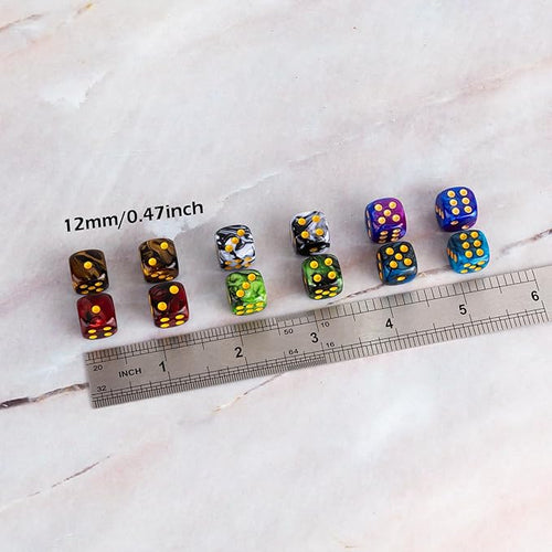48 PCS 12mm 6 Sided Dice Set Marble Six D6 Dice Small Colored Round Corner for Farkle MTG or Math Learning