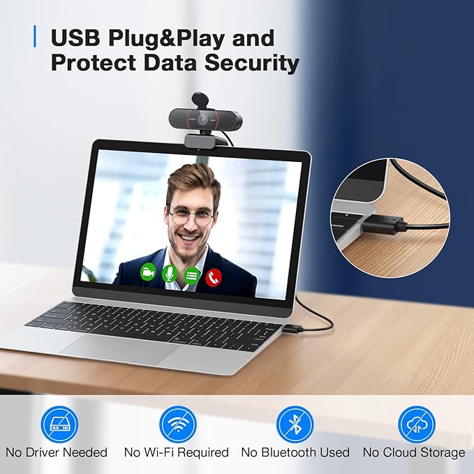 EMEET C960 4K Webcam for PC, 4K UHD Sony Sensor, PDAF Auto Focus, Dual AI Noise-Cancelling Mics, Auto Light Correction, 73° FOV, Plug&Play Webcam w/Privacy Cover, Works w/Zoom/Teams/Skype/Google Meet