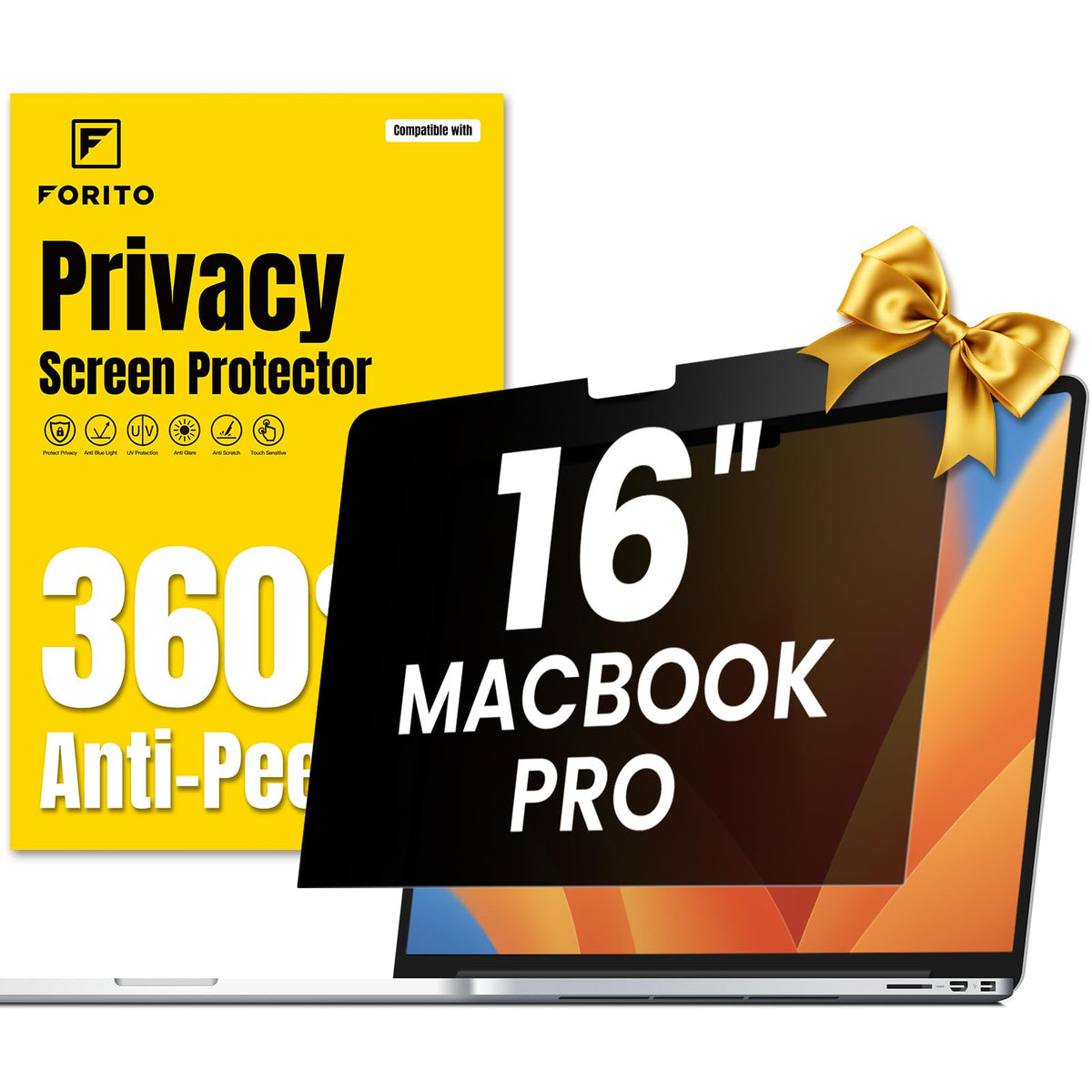 F FORITO 360° Privacy Screen Protector Compatible with MacBook Air 13 inch (2018, 2019, 2020, 2021, M1), Anti Peeping, Anti Glare and Scratch Resistant Laptop Privacy Screen Shield
