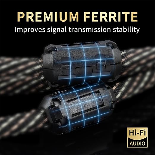 Audiophile HiFi Audio Cable–3.5mm to 3.5mm,6N OFC Core,24K Gold-Plated Plugs,with Nylon Braid,AUX Cable,Compatible with Phone,MP4,Speakers,Amplifiers,TV(1.64ft/0.5m)