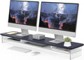 Fenge Acrylic Monitor Stand Riser, 42.5 Inches Dual Monitor Stand with Metal Storage, 2 Tier Acrylic Computer Riser for Desk, Clear Laptop Stand for PC, Laptop, Printer, TV, Blue