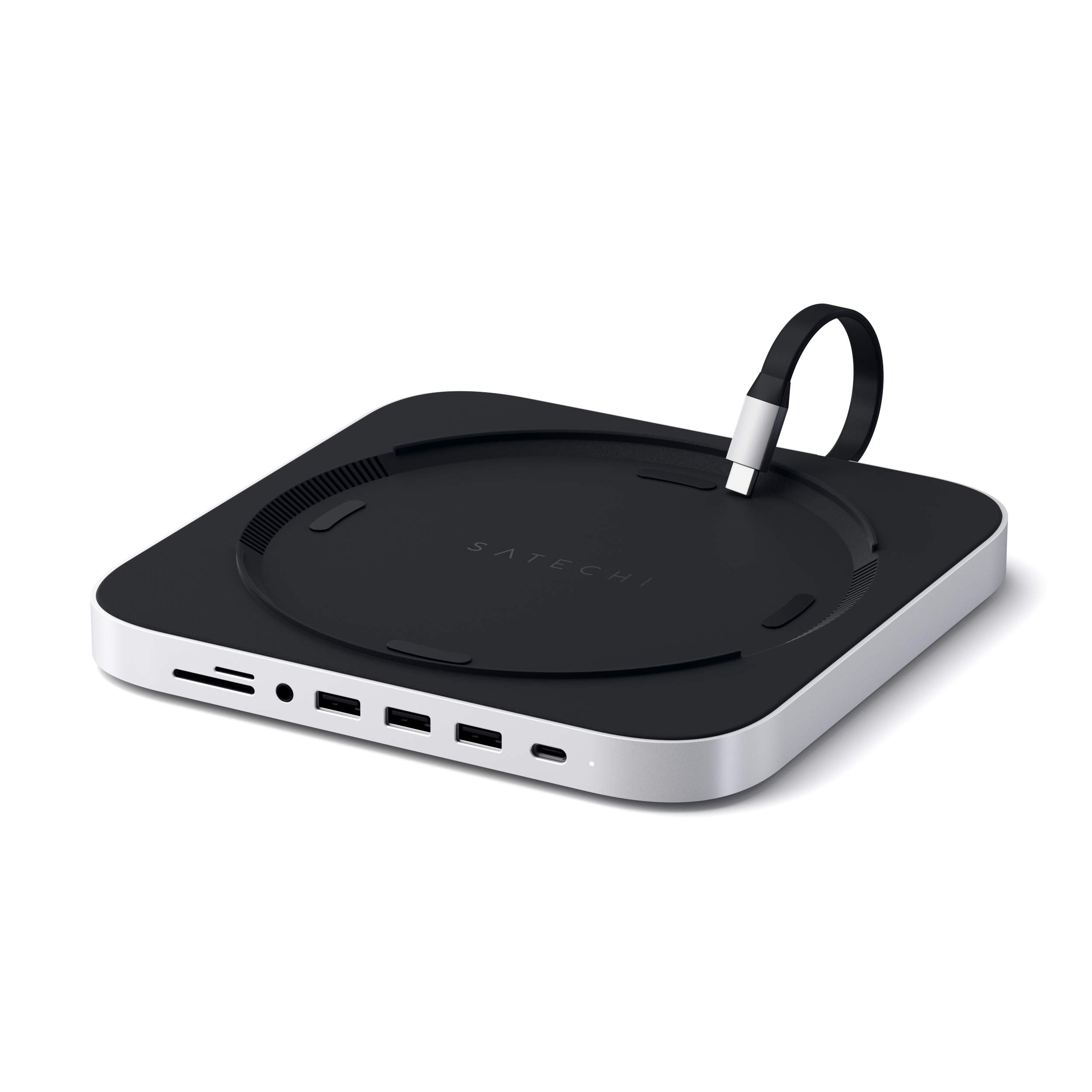Satechi USB C Hub, Type-C Aluminum Stand & Hub, USB-C Data Port, Micro/SD Card Readers, USB 3.0 & Headphone Jack Port, for Mac mini M2/M1 (Not Compatible with M4) - Silver