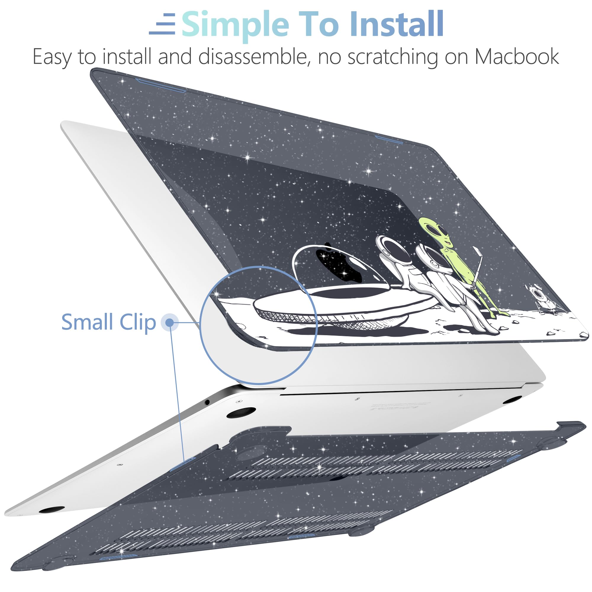 MEEgoodo for MacBook Air 13 inch Case 2021 2020 2019 2018 Released A2337 M1 A2179 A1932 with Touch ID, Plastic Hard Shell & Keyboard Cover Compatible with MacBook Air 13.3, Astronauts & Alien