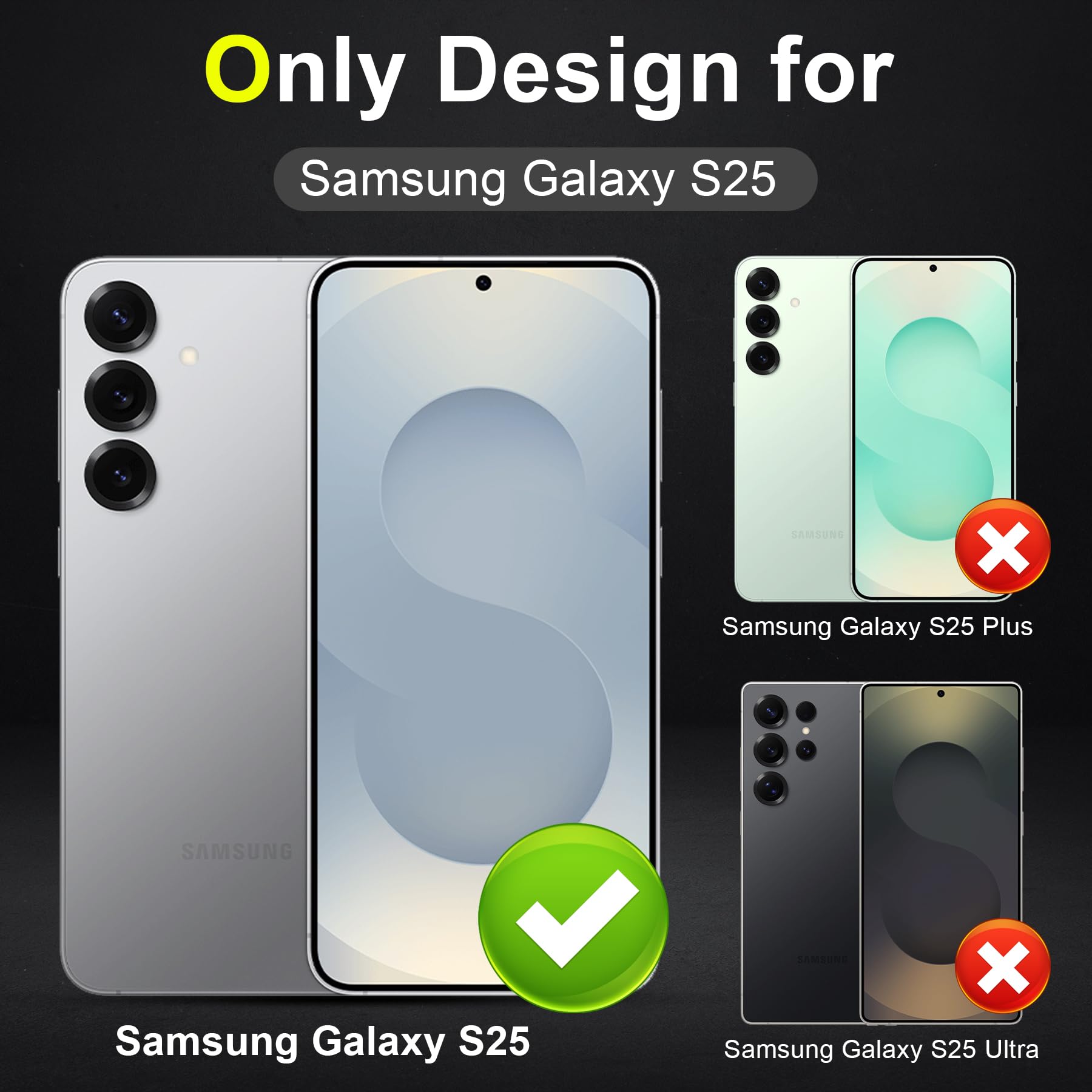YWXTW Camera Lens Protector for Samsung Galaxy S25 Accessories [1:1 Fit & Ultra Clarity] 9H Tempered Glass Metal Individual Ring Camera Cover Screen Protector for S25, Case Friendly (Multi-Coloured)
