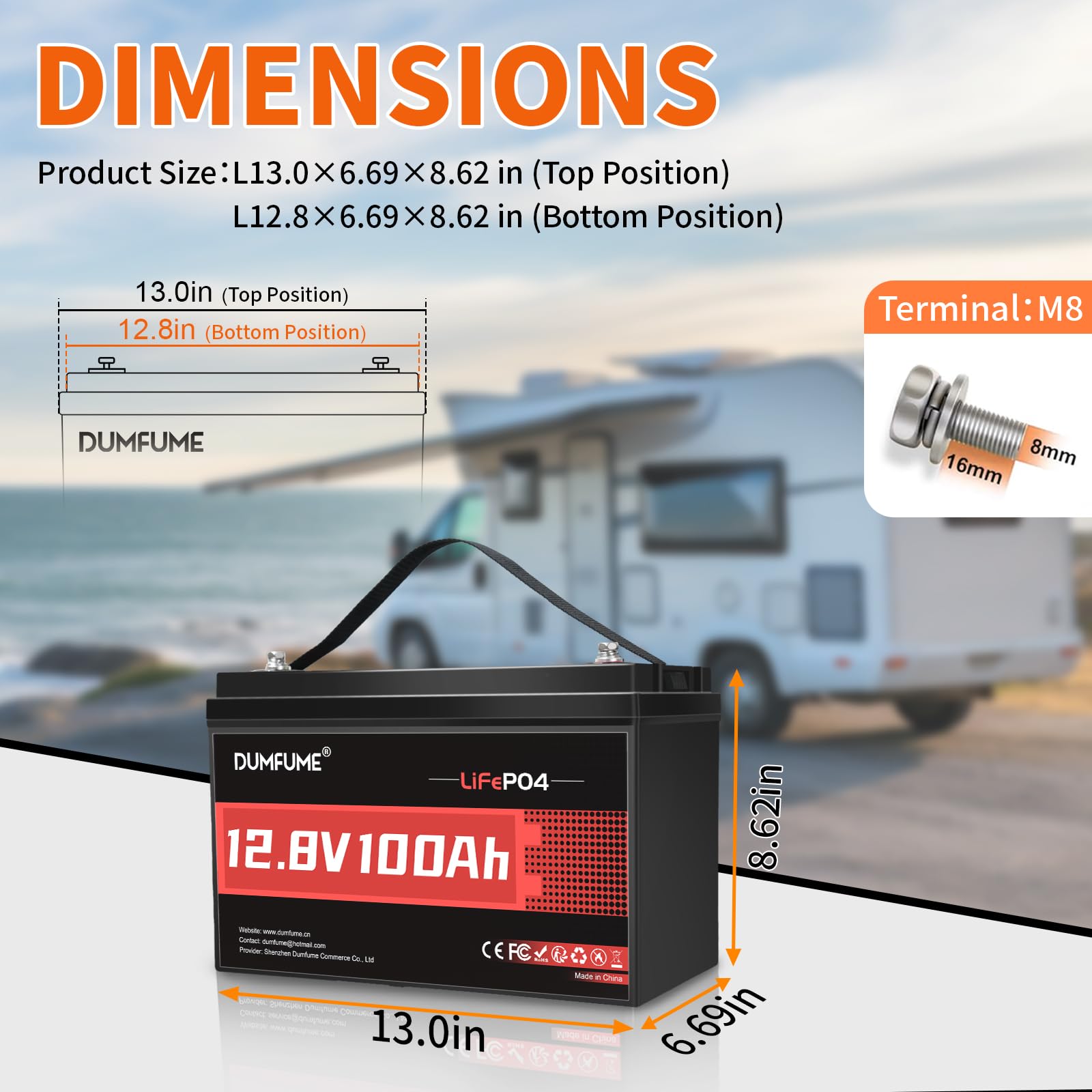 Dumfume 2 Packs 12V 100Ah LiFePO4 Lithium Battery 100A BMS