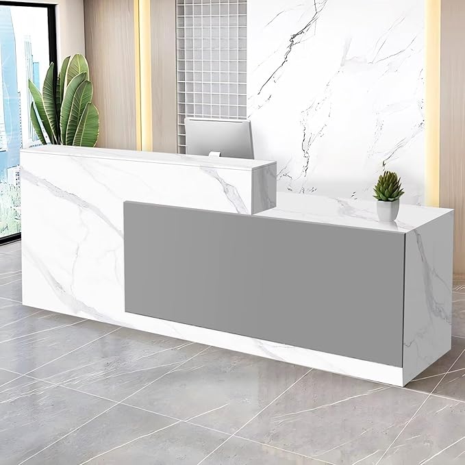 Reception Desk with Counter Modern Checkout Counter with Lockable Drawer Keyboard Tray Receptionist Desk for Office Salon Reception Table G Right 55inch/140cm