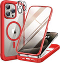 Miracase Magnetic for iPhone 15 Pro Case Full-Body Bumper Phone case with Built-in Glass Screen Protector& Camera Protector, Military Drop Proof 15 Pro Cover, Magnetic Red