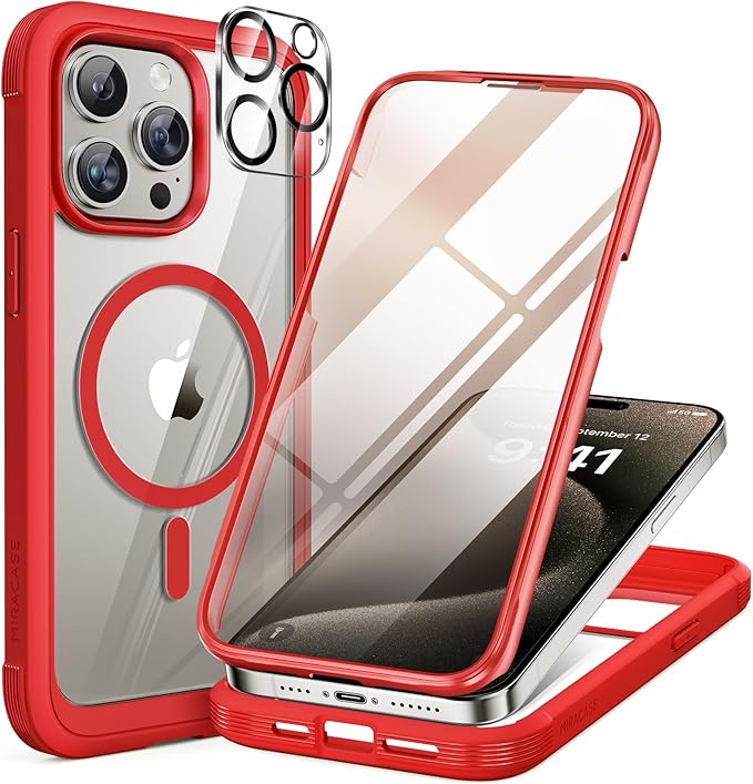 Miracase Magnetic for iPhone 12 Pro Max Case [Compatible with MagSafe] Full-Body Phone case with Built-in Glass Screen Protector& Camera Protector, Military Drop Proof 12 Pro Max Cover