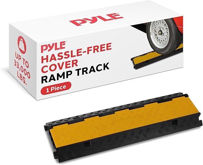 Pyle Durable Cable Protective Ramp Cover - Supports 33000lbs Three Channel Heavy Duty Cord Protection w/ Flip-Open Top Cover, 35.4” x 13.6” x 1.96” Cable Concealer for Indoor Outdoor Use PCBLCO105