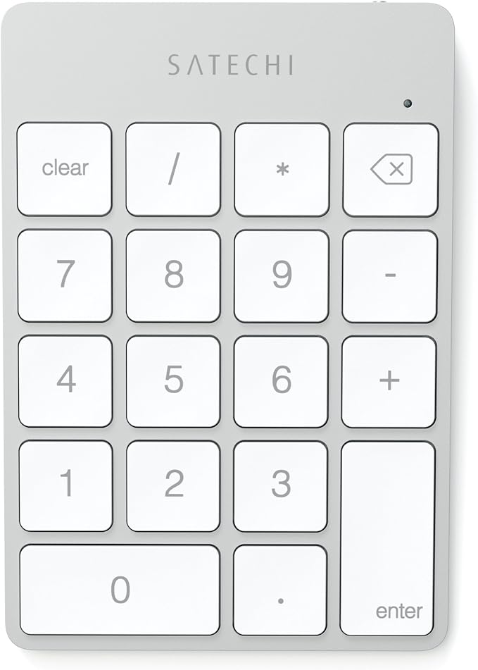 Satechi Slim Aluminum Bluetooth Keypad, Wireless Number Pad with 18 Keys, Micro USB Rechargeable Numpad, External Number Pad for MacBook Air/Pro M4, iPad Air/Pro M4/M3, iMac, PC - Silver