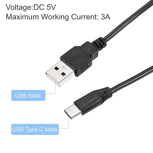 MECCANIXITY USB Cable with 501 ON/Off Switch, USB Male to USB Type C Male Power Cable 100cm for LED Desk Lamp LED Strip Black White 2 Set