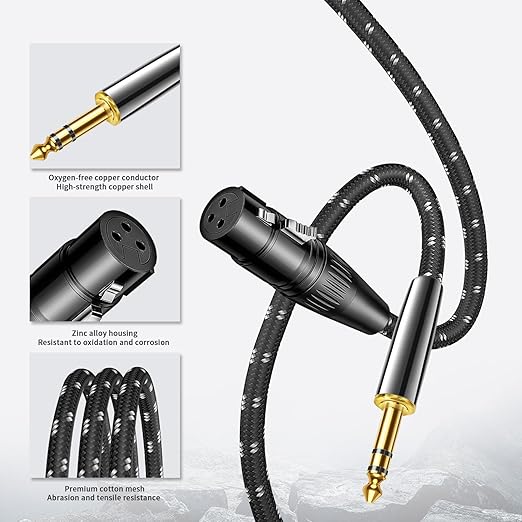 Kumiho XLR Female to 1/4 Inch 6.35mm TRS Stereo Cable Hi-Fi Balanced Bi-Shielded Interconnect Patch Cables for Microphones, Amplifiers, Mixers, Speakers 15FT