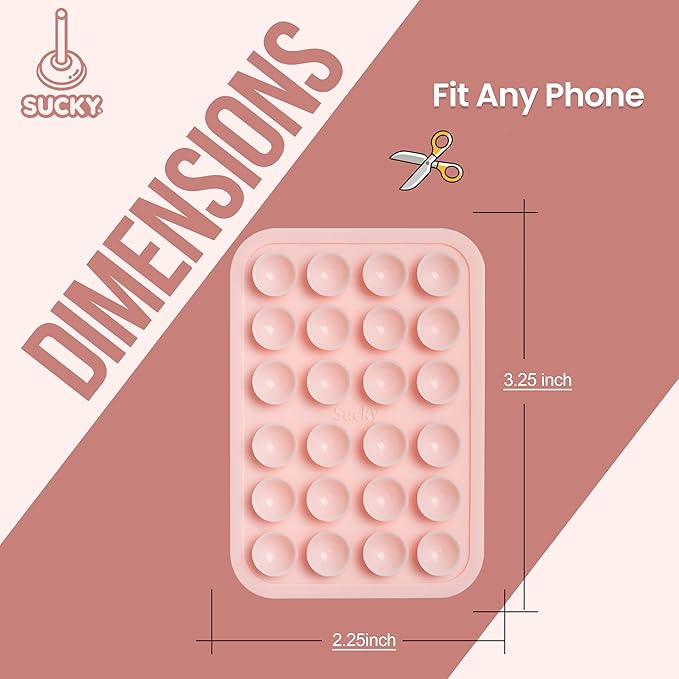 SUCKY Silicone Suction Phone Case Adhesive Octo Cup Buddy Mount - Anti-Slip Holder, Hands-Free Phone Accessory for iPhone and Android - Sticky Grip for Selfies, Videos - Chalk Pink