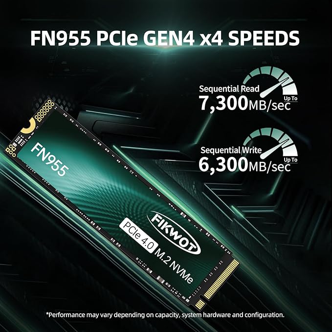 FN955 2TB NVMe SSD M.2 2280 PCIe Gen4x4, Up to 7300MB/s, 3D NAND TLC Flash Internal Solid State Drive, Configure SLC Cache, Storage and Memory Expansion for PS5 Laptop Desktop