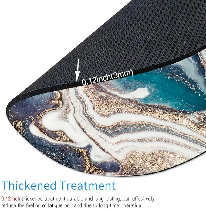 Blue Gold Marble Mouse Pad - Premium Textured Round Washable Mousepad with Lycra Cloth and Non-Slip Rubber Base for Wireless Mouse