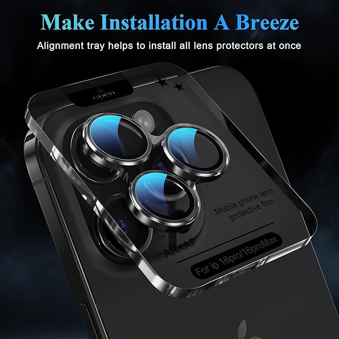 YWXTW Camera Lens Protector for iPhone 16 Pro/iPhone 16 Pro Max, [1 Step Installation Tray] Tempered Glass Screen Protector Metal Individual Camera Cover Accessories Case Friendly (Black Titanium)