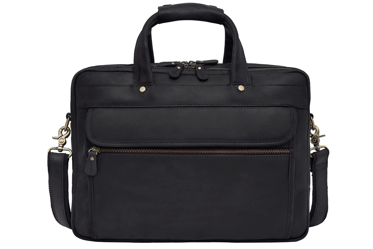Luxorro Full Grain Leather Briefcase for Men, Top Choice Gifts for Men, Handcrafted Leather Laptop Bag with Multiple Compartments and Brass Hardware, Fits 15.6 Inch Laptop