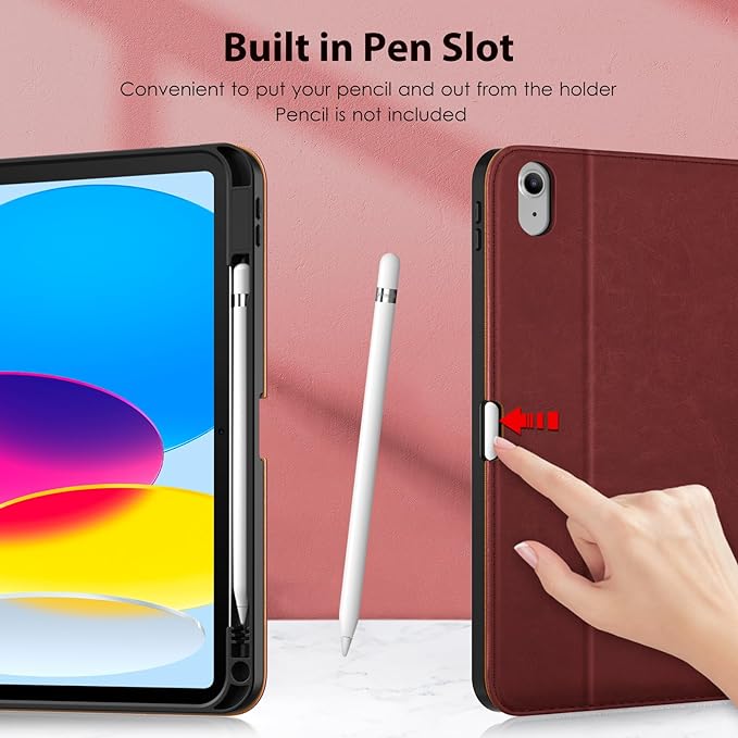 DTTO for iPad 11th (A16)/ 10th Generation Case with Keyboard (2025/2022), 7 Colors Backlit Wireless Detachable Keyboard Leather Folio Cover with Pencil Holder & Pocket, Burgundy Red