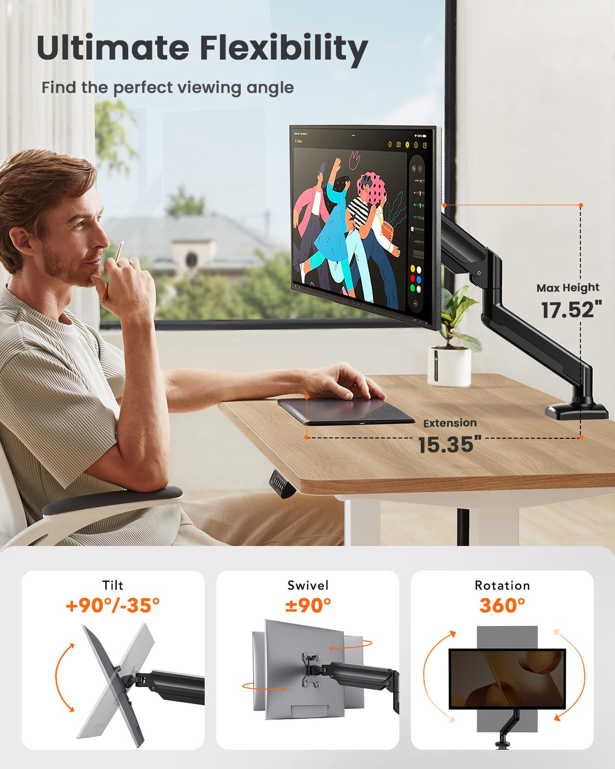 ErGear Single Monitor Arm for 13-36 Inch Screens, 22 lbs Capacity
