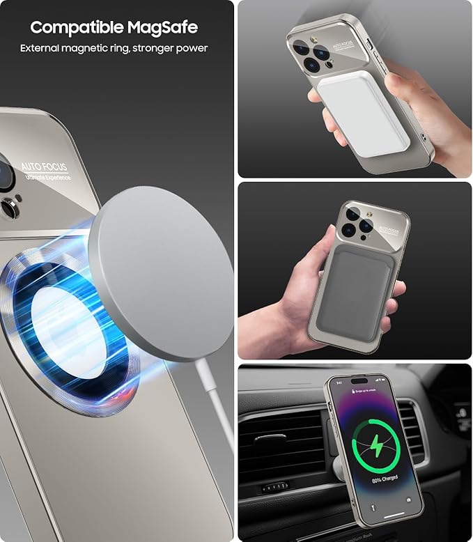 Magnetic for iPhone 13 Pro Max Case, Compatible with MagSafe, Built-in Camera Lens Protector, Logo View, Military Grade Drop Proof Phone Case Cover, Titanium Gray
