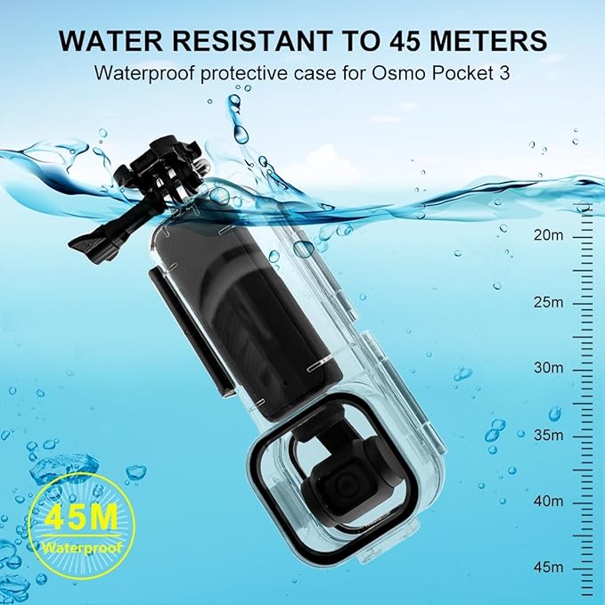 PULUZ Dive Case for DJI Osmo Pocket 3 Waterproof Case PC Protective Shell 45M/147FT Underwater Diving Housing Cover with Accessories for Osmo Pocket 3 Action Camera