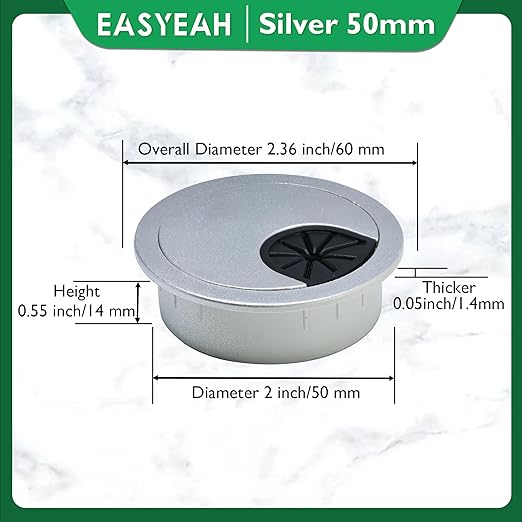 2 Pcs Desk Grommet 2" / 50 mm, Desk Cord Hole Cover, Cable Grommet ABS Plastic, Desk Hole Grommet for Home & Office Pc, Detachable Cable Cord Organizer-Silver Sand