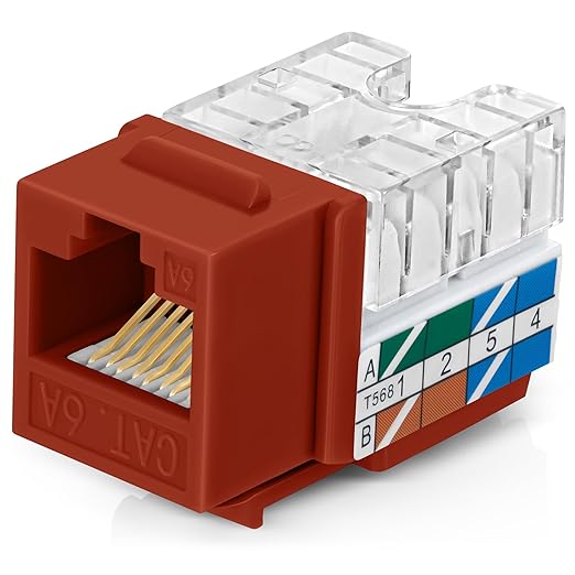 Everest 90° Angled RJ45 Cat6A Keystone Jacks 10-Pack in Orange - Slim Profile Female RJ45 Connectors - Cat 6A Keystone Jack - Compatible with 90° Angled Speed Termination Tool - easyJACK (B094WB91H3)