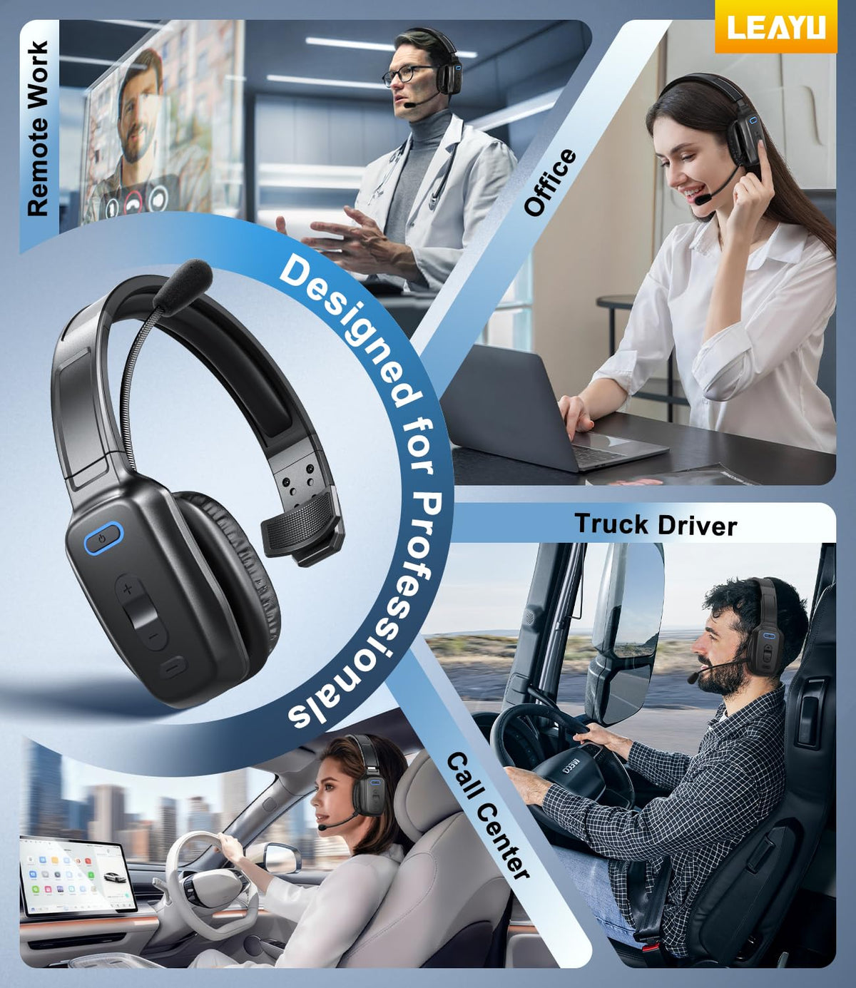 Trucker Bluetooth Headset, 60-Hour AI Noise-Canceling Mic for Driving