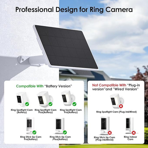 6W Solar Panel for Ring Spotlight Cam Battery & Stick Up Cam Battery, High-Efficiency Solar Charger with 360° Adjustable Retractable Bracket & 10ft Cable