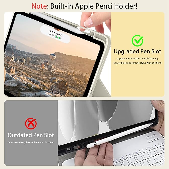 JKSML for iPad(A16) 11th/10th Generation Case with Keyboard (11/10.9 inch) 2025/2022, Wireless Detachable Bluetooth Cover with Trackpad, Flip Stand Case Thin with Pencil Holder, Cream White