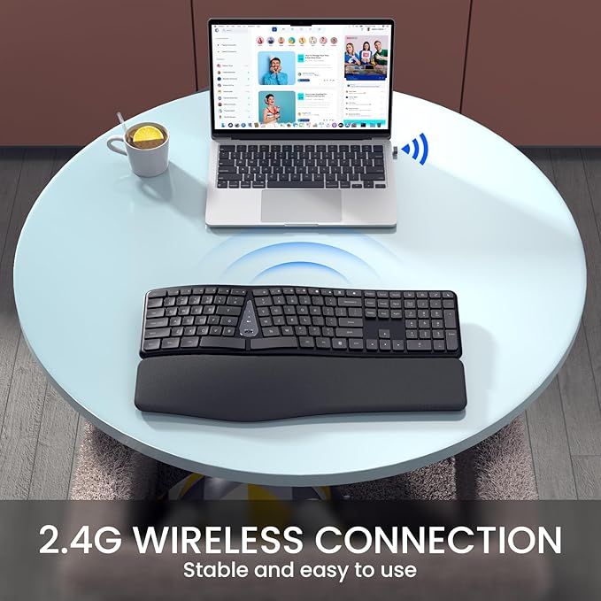Wireless Ergonomic Keyboard, Split Keyboard with Wrist Rest and Cleaning Brush, 2.4G Computer Keyboard, Comfortable and Natural for Windows PC Laptops