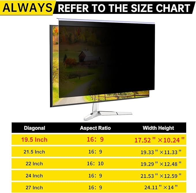 19.5 Inch Computer Privacy Screen for 16:9 Computer Monitor, Anti-Blue Light Monitor Privacy Screen Filter, Anti-UV Computer Screen Privacy Shield