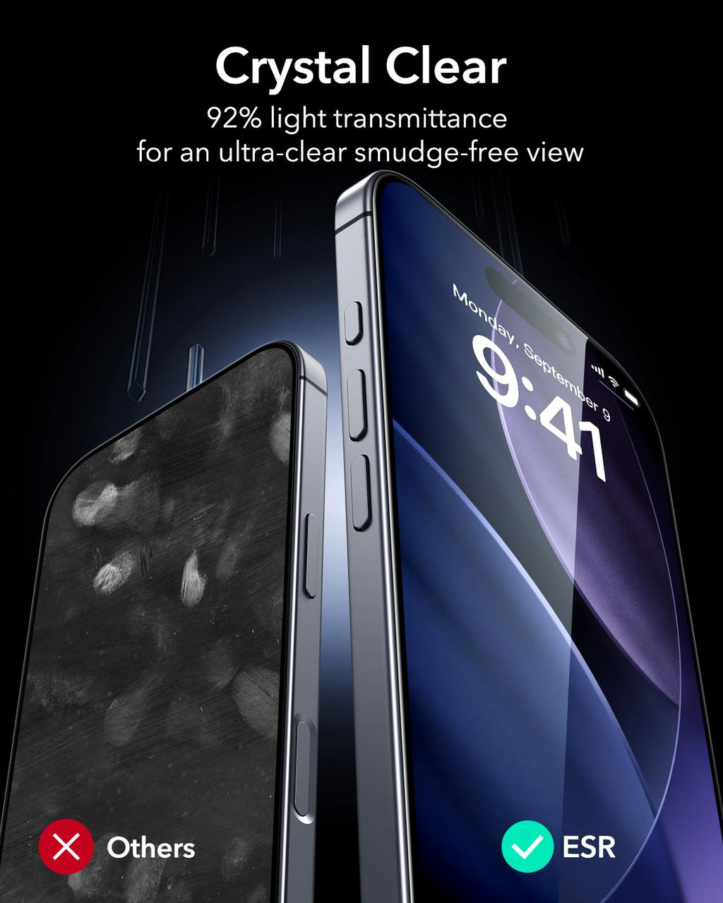 ESR 3 Pack for iPhone 15 Pro Screen Protector, [9H Hardness] [Military Grade Shatterproof] Full Coverage Tempered Glass Film with Easy Installation Tool