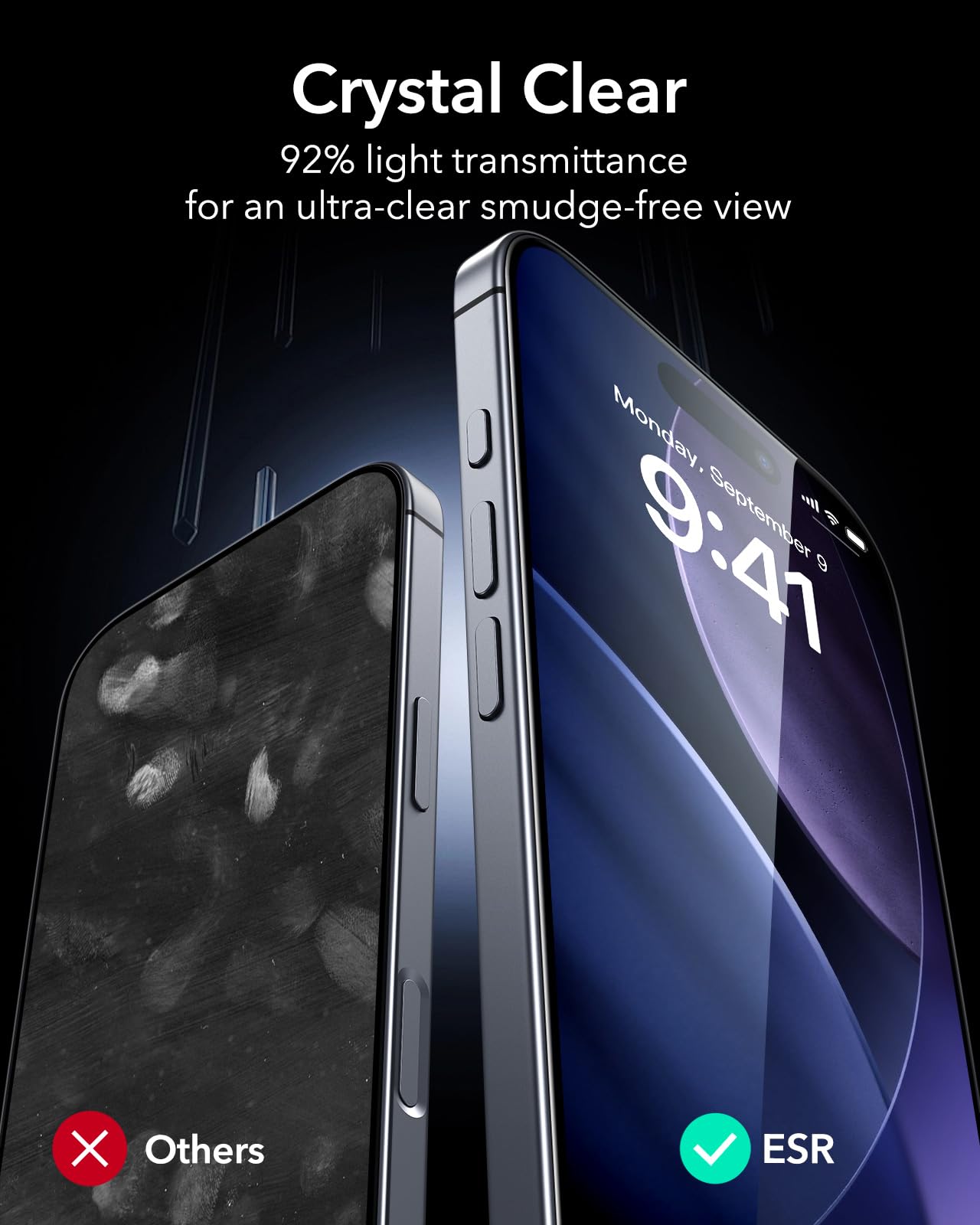 ESR 3 Pack for iPhone 15 Pro Screen Protector, [9H Hardness] [Military Grade Shatterproof] Full Coverage Tempered Glass Film with Easy Installation Tool